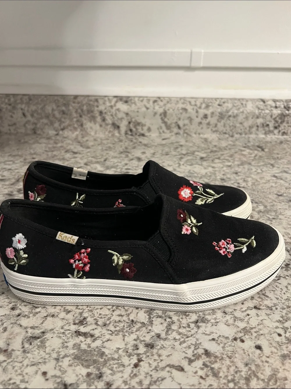Keds x Kate Spade Black Floral Slip-On Sneakers